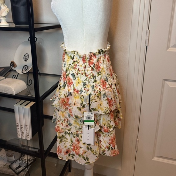 NWT 1.State Womens Floral Print Smocked Floral Watercolor Mini Skirt Size L - Picture 6 of 8